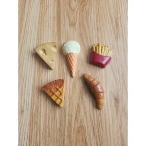 Lot of 5 Food Fridge Magnets Croissant Ice Cream Pie Cheese Fries Kitchen Decor